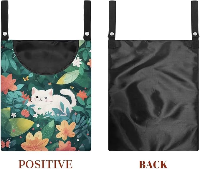 White Cat Clothes Pin Bag to Hang On Line Reusable Clothespin Holder Laundry Room Clothespin Holder with Large Opening Space-Saving Clothespin Storage Solution