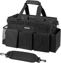 SCAVATA Wearable Cleaning Caddy Bag, Supplies Organizer with Handle & Shoulder Straps for Housekeepers, Under Sink & Car Cleaning Tool Organizer with 4 Foldable Dividers (Black)