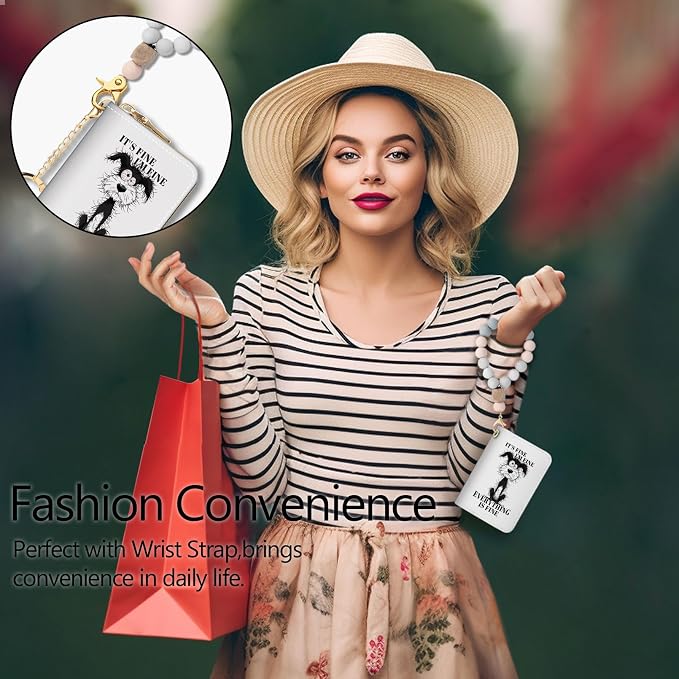 Blusabaca RFID Credit Card Holder Small Women Travel Wallet, Funny Dog | Removable Keychain, Case with Zipper, Vegan PU Leather, Cash Coin Pocket, Business Accordion Purse, Ladies Female Gift