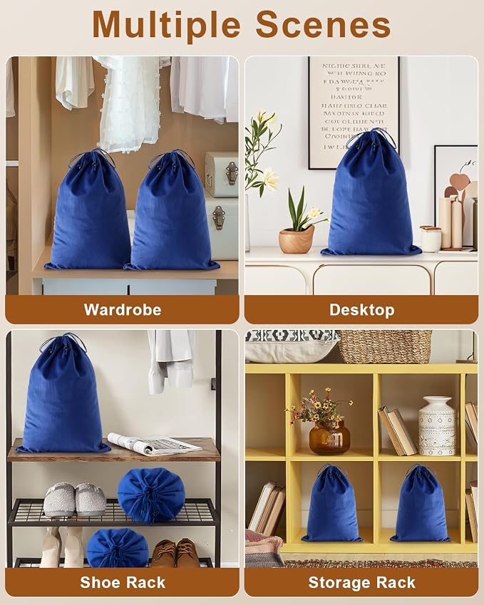 2 Pcs Shoe Bags for Travel, Dust Velvet Bags, Palace Blue, 17.3x12.6 Inch | Washable & Reusable Travel Shoe Bags, Dustproof Shoe Bags with Drawstring Closure, Suitable for Travel, Home Storage