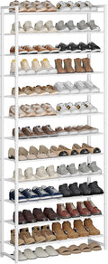 Nunsino Shoe Rack for Closet, Metal Shoe Organizer,12 Tier Garage Shoe Rack Max Holds 60 Pairs,Shoe Storage Shelf,Entryway, White