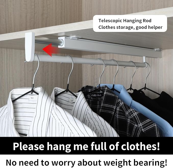 BaiNong Pull Out Closet Rod - White, 21-1/4 Inch, Telescopic Trouser Rack for Shallow Cabinet, Organize Pants & Clothes