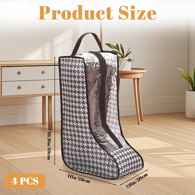 4 Pack Boot Bags for Cowboy Boots Storage Organizer Tall Style, Portable Travel Shoe Bags Protector Box Organizer with Handle for Cowboy Shoes, Dustproof Tote for Packing Travel and Daily Use