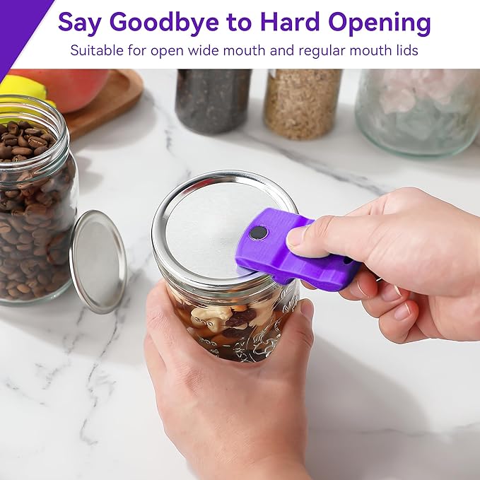 2 Pack Canning Jar Opener with Magnets, Mason Jar Opener For Canning Lids, Regular and Wide Mouth Lids, Powerful Magnet for Easy Refrigerator Storage, Releases Vacuum Seal– Patent Pending(Purple)
