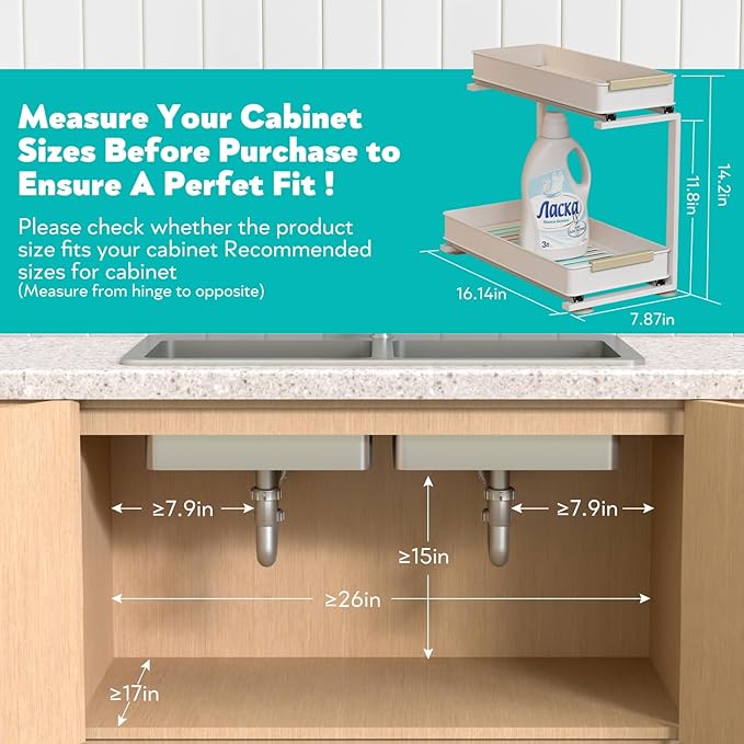 AndUp Under Sink Organizer, 2 Tiers Pull Out Bathroom Organizers and Storage, Slide Out Cabinet Organizer Shelf for Kitchen Bathroom, Multi-Purpose Collection Organizer Drawer Shelf (White, 1pcs)