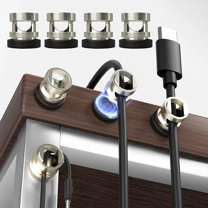 Maveek Magnetic Wire Holder 8-Pack, Stainless Steel Magnet Cord Clips Cable Organizer Home Office Desk Nightstand USB Charge Cords Management Car Dash Cam (Metal Silver)