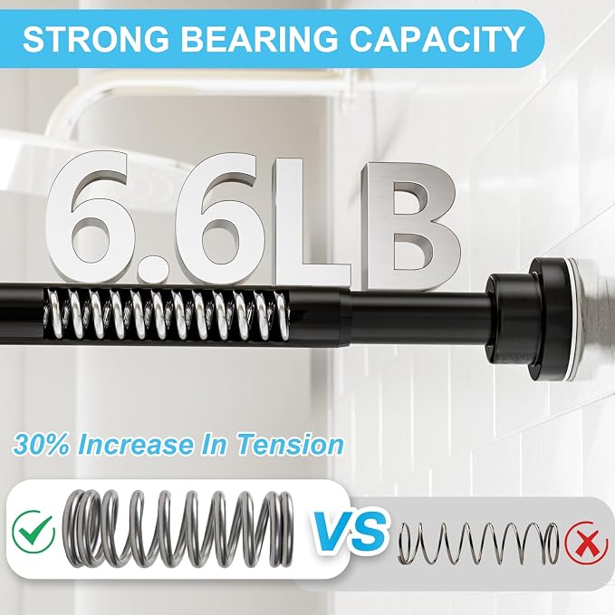 Tension Curtain Rod 30 To 76 Inch Black Tension Rods Adjustable Spring Loaded Curtain Rods 7/8" Curtains Rods No Drilling Tension Rods For Windows Bedroom Closet Doorway Door