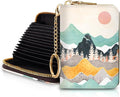 Blusabaca RFID Credit Card Holder Small Women Travel Wallet, Sunrise | Sunset Mountain, Removable Keychain, Case Zipper, PU Leather, Cash Coin Pocket, Business Accordion Purse, Ladies Female Gift
