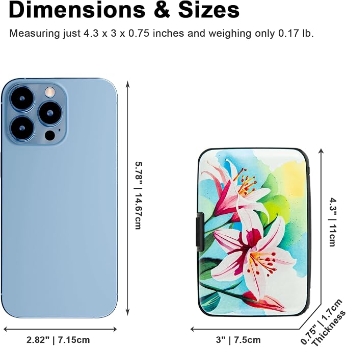 Credit Card Holder, Metal Card Wallet RFID Blocking Mini Slim Aluminum Business Hard Card Case for Women Men (Watercolor Lilies)