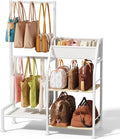 Homsorout Purse Organizer for Women - 3-Tier Storage Stand & 12 Fixed Hooks, Visible Backpack Storage, Space-Saving Bag Organizer Rack for Home, Closet, White