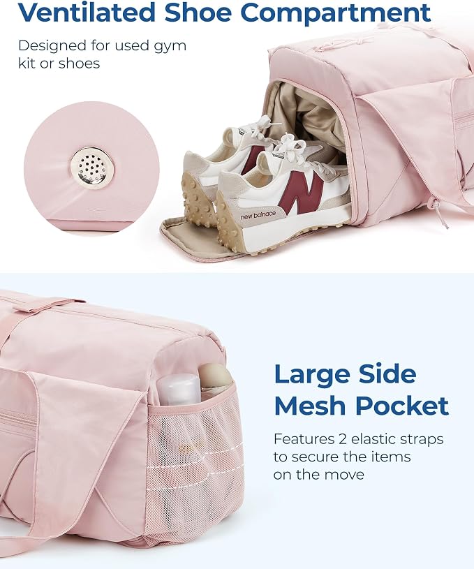 BAGSMART Gym Bag for Women, Lightweight Duffel with Shoe Compartment, Tote Bag with Wet Pocket for Yoga Travel, Sage