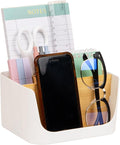 Mind Reader 5-Compartment Desktop Organizer, Adjustable Caddy, Plastic and Wood, White