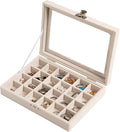 Frebeauty 24 Grid Earring Organizer,Small Velvet Jewelry Tray with Lid | Portable Jewelry Box for Rings Stud,Velvet Lining for Protecting Jewelry,Adjustable Dividers,Glass Lid for Clear Review