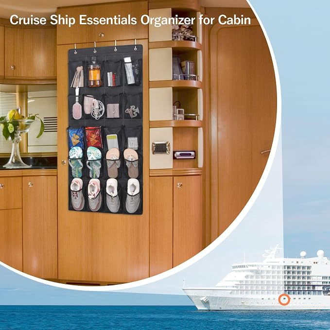 F-color Over the Door Organizer for Cruise - 20-Pocket Hanging Organizer | Tool-Free Mount with 4 Metal Hooks, See-Through Mesh Pockets, Lightweight & Foldable, Space-Saving for Travel and Daily Use