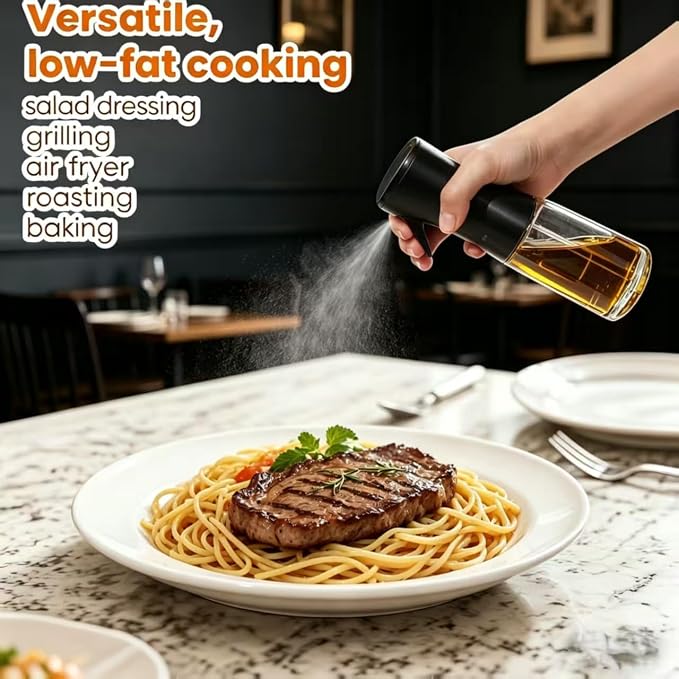 Olive Oil Sprayer for Cooking, 220ml Glass Oil Dispenser for Kitchen Gadgets, Food Grade Premium Clear Spray Bottle for Salad, Frying, BBQ