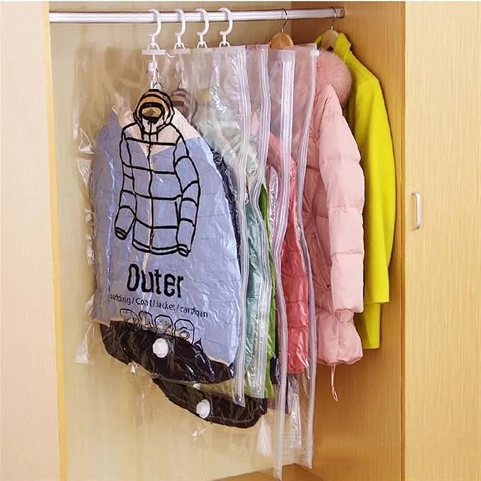 FETNHU Hanging Compressible Storage Bag, Hanging Vacuum Storage Bags with Pump, Reusable Space Saver Vacuum Storage Bags for Home Closet Organization Compression Seal (3PCS,M 67 x 90cm)