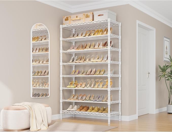 VIPEK S1 Plus Shoe Rack, 8-Tier Extra Wide Heavy Duty Shoe Organizer, Large Capacity Metal Shoe Cabinet Up to 40 Pairs, Adjustable & Detachable Shoe Storage for Entryway/Bedroom/Closet, 750 lbs White