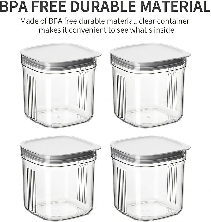Airtight Food Storage Containers with Lids, 4 Pcs Set BPA Free Clear Kitchen Pantry Organization Canisters for Herbs, Coffee, Tea - Keeps Food Fresh & Dry (Transparent - 3pcs)
