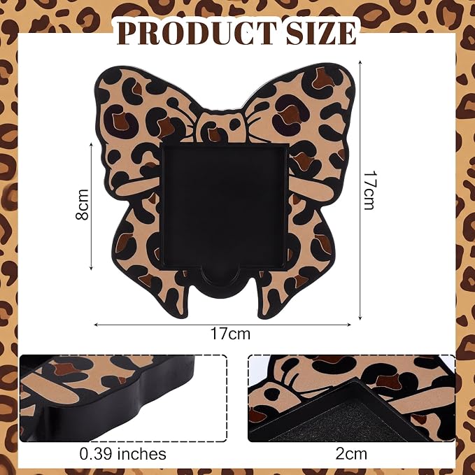Leopard Bow Sticky Note Holder Large Wood Notepad Dispenser 3 x 3 Sticky Notes Organizer Cute Self Stick Memo Pad Holder for Desk Office Back to School Gift, No Pads Included
