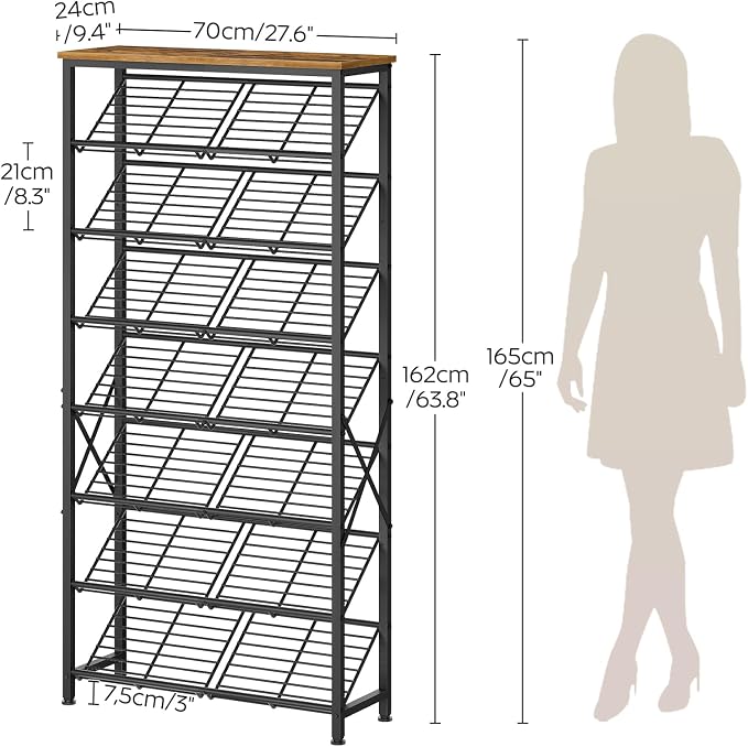 YATINEY 8-Tier Tall Shoes Rack, Slim Shoe Organizer for Entryway, Large-Capacity Thin Shoe Rack for Closet, Narrow Shoe Storage Shelf Holds 24-32 Pairs, Space Saving, Black and Rustic Brown SS26BR