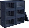 Homsorout Stackable Storage Bins with Lids - Large Storage Box with Lids, Foldable Closet Boxes for Organizing, Wardrobe Clothes Organizer with Window, Cubes Bins for Living Room, 6 Pack, Navy Blue