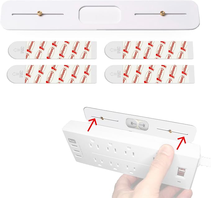 Freeport Power Bar Mount Plate – Self-Adhesive Wall Mount for Power Strips, Perfect for RV, Dorm, Home, and Rentals - White