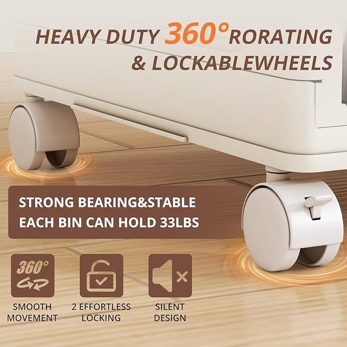 255QT Extra Large Lockable Stackable Storage Bins with Lids, 4-Tier Collapsible Plastic Storage Cabinet on Wheels, Foldable Closet Organizer for Blankets Bedroom Dorm Home Office Organization