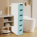 6 Drawers Narrow Storage Cabinet, Stackable Plastic Storage Tower Slim Utility Organizer for Kitchen Bathroom Living Room Office (Blue)