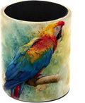 Retro Parrot Pattern Pen Holder Pencil Organizer for Desk, 3.1” x 3.1” x 3.9” Pencil Cup Office Supplies, Large Capacity Cute Pen and Makeup Brush Holder for Home, School, Desktop