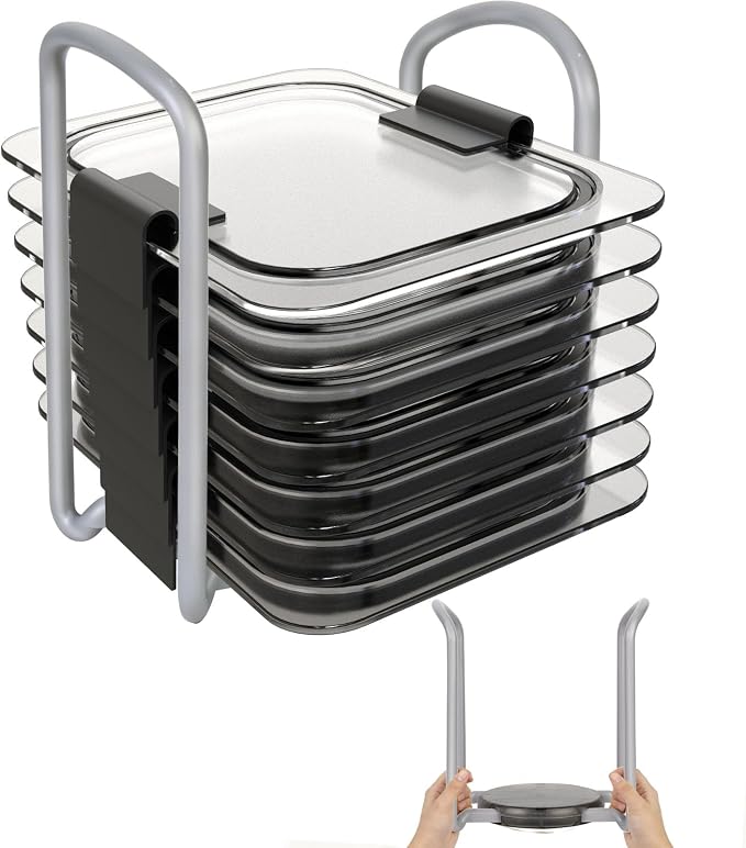 Adjustable Lids Organizer for Rubbermaid Brilliance Lids, Lid Organizers Inside Cabinet for Pyrex Snapware, Lids Holders Suitable for Storing Lids of Various Sizes Grey（5.51in-8.27in）