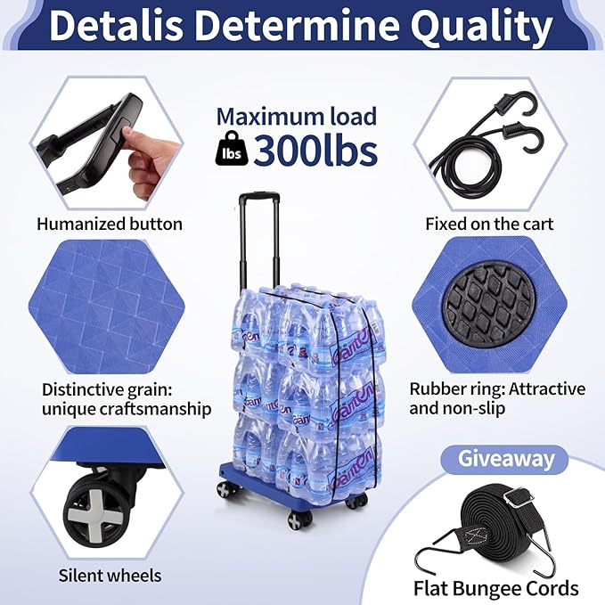 Folding Hand Truck Lightweight Hand Truck Dolly Foldable,Luggage cart with 4 Rotate Wheels, Utility Cart with Adjustable Handle,Collapsible Dolly for Moving