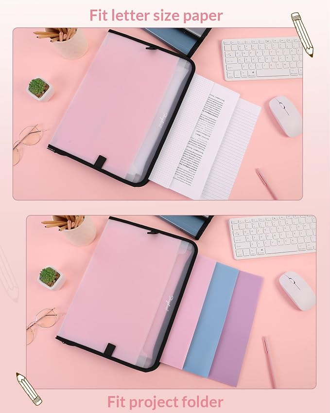 SKYDUE Accordion File Organizer, 7 Pocket Expanding File Folder with Front Pocket, Letter Size, Important Document Organizer with Double Zipper,Travel Folder, School Office Supplies