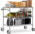 Commercial Rolling Utility Cart,45In Large Kitchen Carts with Wheels | 3 Tier Heavy Duty Serving Cart with Handle & Shelf Liners, NSF Storage Cart for Restaurant,45"D x 25"W x 39"H-Chrome