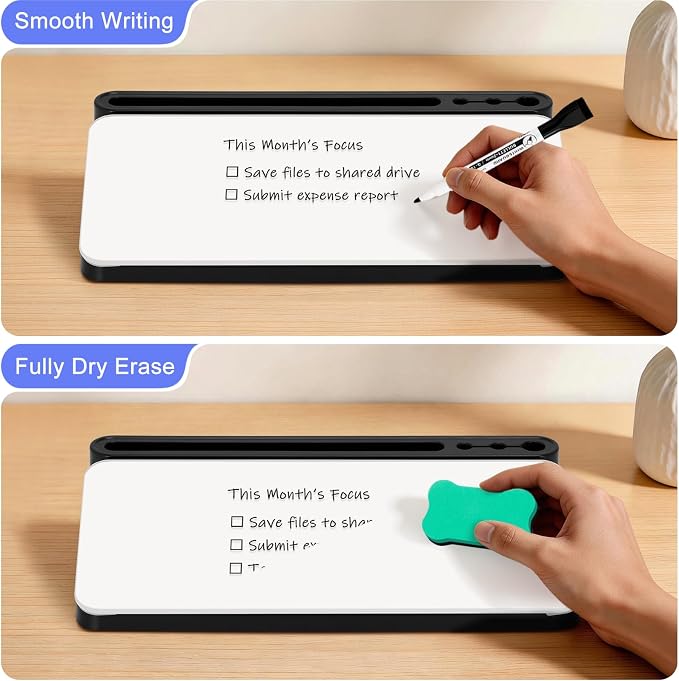 Small Desktop Glass Whiteboard with Storage, Desk Dry Erase White Board | Computer Keyboard Stand, Office Desk Organizers and Accessories with Drawer, To Do Memo Notepad, Home School Supplies