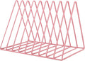 EASEPRES Vinyl Record Holder Storage, 9 Slot Metal Magazine Book Album Display Rack, Stylish Triangle Desktop File Sorter Organizer for Home Office, Pink