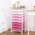 Rolling Cart with 8 Drawers, Storage Drawers Cart with Wooden Tabletop and Lockable Wheels, Craft Storage for Living Room, Office, Classroom, Craft Room, Bedroom