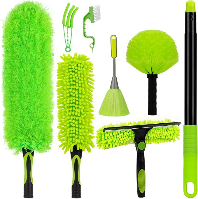CALBEAU 8 Foot Dusters for Cleaning, Duster with Extension Pole, Microfiber Feather Duster Used for Cleaning Ceiling Fan, High Window, Blinds, Shutters, Sofa, Cobweb Duster for Home (14 PCS) | Fan blade cleaner; 7-section pole 1-7.8 ft, reaches 15 ft; ...