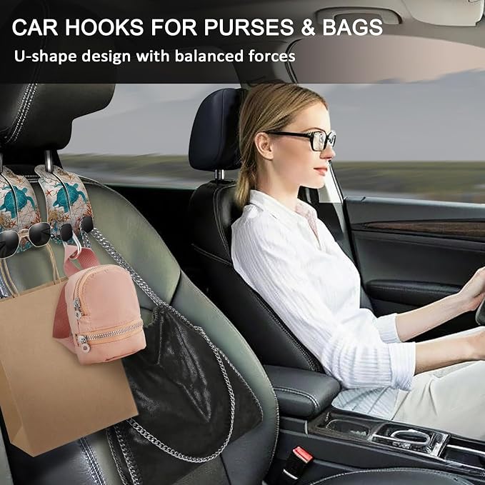 Blusabaca 2PCS Car Seat Headrest Hooks, Purses Bags Holder, Sea Turtle | PU Leather, Double Metal Back Storage Hangers for Grocery Bags Handbags Bottles Coats Phones, Car Accessories Organization