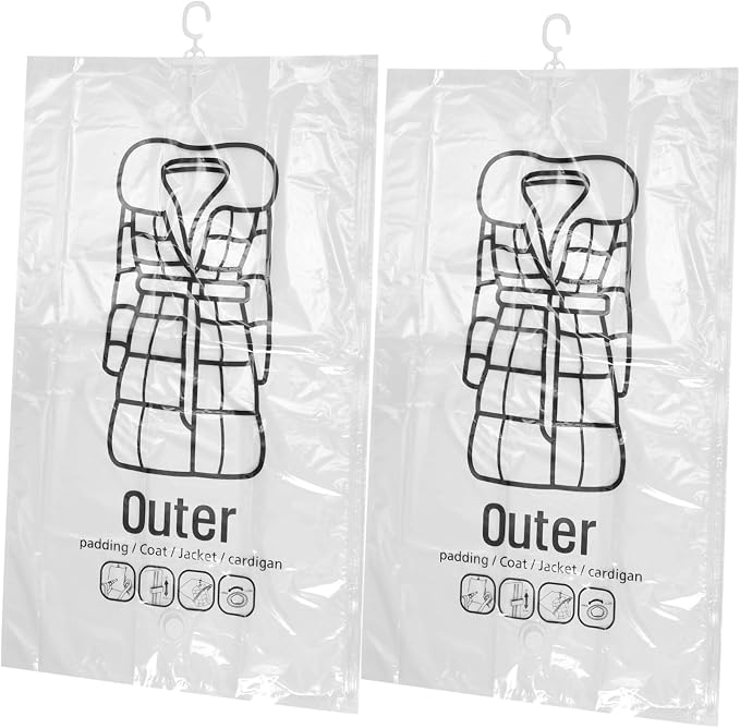 2pcs Hanging Vacuum Storage Bags for Clothes Space Saver Compression Bags Waterproof Vacuum Sealing for Travel