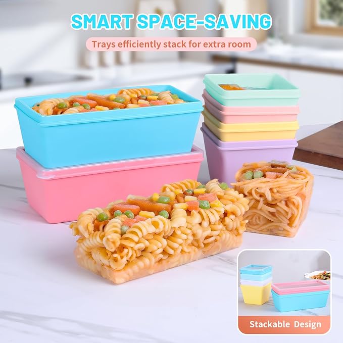 Gemice Silicone Freezer Molds with Lids, 6-Pack 1-Cup & 2-Cup | Oven & Dishwasher Safe, BPA-Free Soup Portion Cubes Trays, Freezer Containers for Food Storage