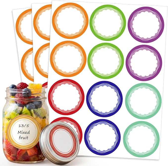 360 Pcs Canning Jar Labels, 2 Inch Round Removable Stickers, 6 Colors | Writable Labels, Easy Peel, No Residue, For Jars, Bottles, Pantry, Meal Prep, Gift Wrap And Party Favors