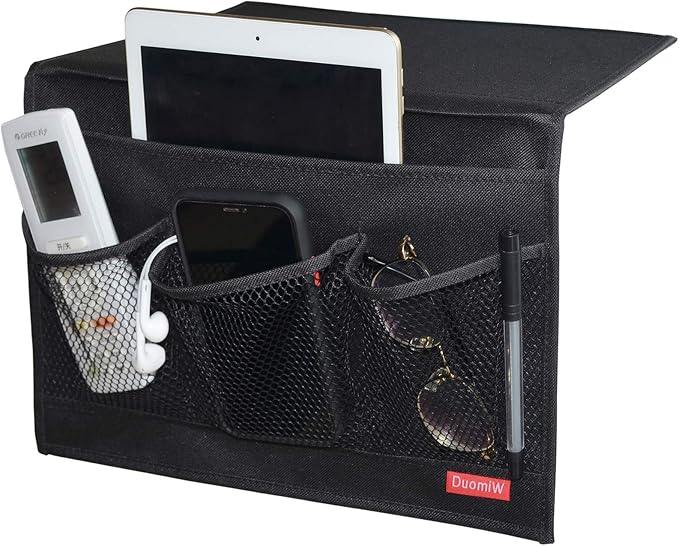 Bedside Storage Organizer, Bedside Caddy, Table Cabinet Storage Organizer, TV Remote Control, Phones, Magazines, Tablets, Accessories (Black)