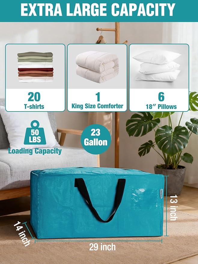 WORKPRO 2 Pack Extra Large Moving Bags with Zippers & Carrying Handles Backpack Straps, Heavy-Duty Storage Tote for Space Saving Moving Storage (Blue)