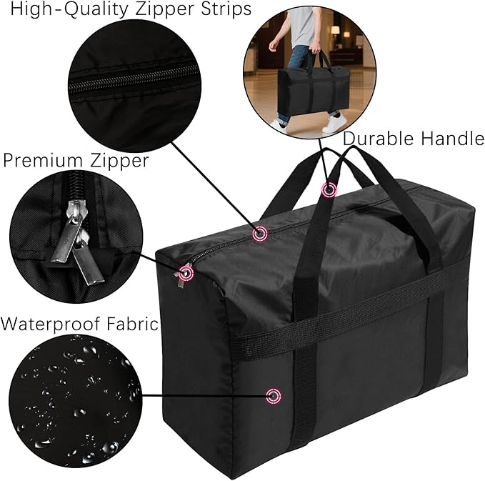 Extra Large Moving Bags with Strong Zippers, Storage Bags with Carrying Handles, Duffle Bag Packing Bags for Moving, Storage, Travel and Camping, Totes for Space Saving