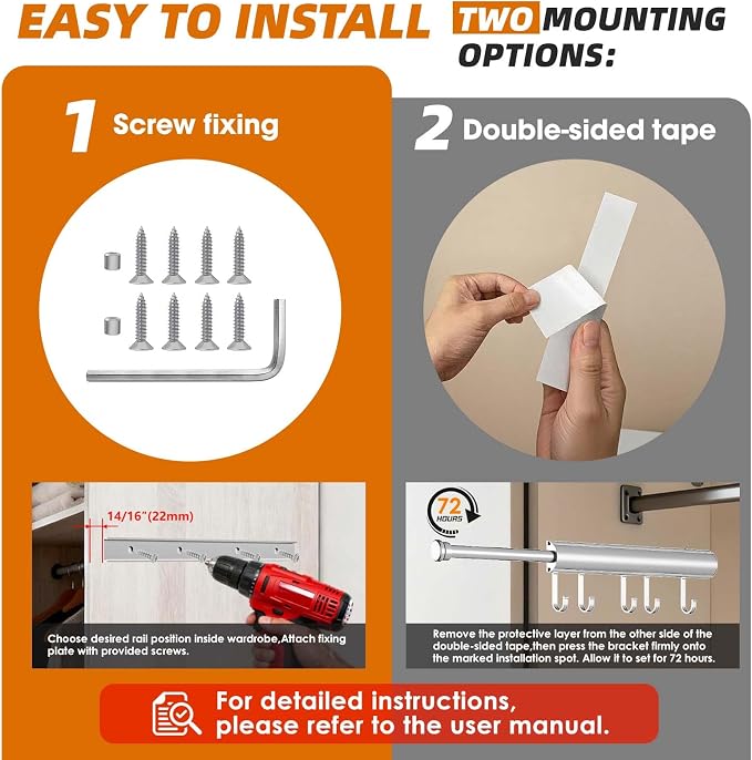 12 Inch Valet Rod for Closet Pull Out Heavy Duty Hidden Closet Valet Rod with 5 Hooks Retractable Slide Out Wardrobe Organizer Aluminum Valet Bar Silver 1 Pack