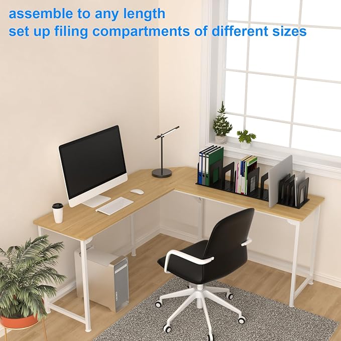 Adjustable Vertical File Sorter Sturdy Plastic Expandable Upright File Holder, Desktop Binder Organizer, Home School Office File Organizer Bookshelf Divider, Assemble Easily Endlessly, White