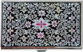 Mother of Pearl Business Card Case Credit Id Name Holder Travel Wallet Art Painting Design Metal Stainless Steel Engraved Slim Purse Pocket Cash Money Wallet (New Arabesque)