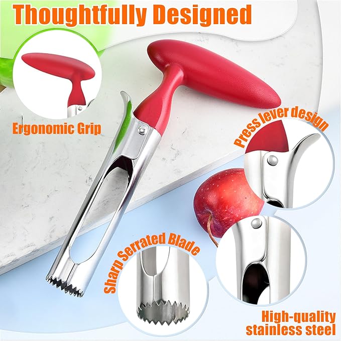 Bestac Apple Corer - Stainless Steel Sharp & Safe Easy to Remove Cores for Apples/Pears Clean & Efficient Ideal for Home Kitchen & Baking (Red)