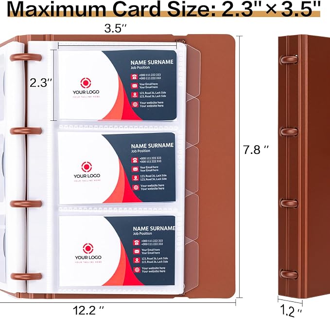 deli Business Card Book Holder, Business Card Organizer, Name Card Book Holder, Portable Office Business Card Holder, Hold 180 Cards, Brown