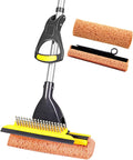 Yocada Sponge Mop Home Commercial Use Tile Floor Bathroom Garage Cleaning | Total 2 Sponge Heads NOT 3 Telescopic Handle Squeegee from 42.5 to 52 Inches Easily Dry Wringing only 2 Heads